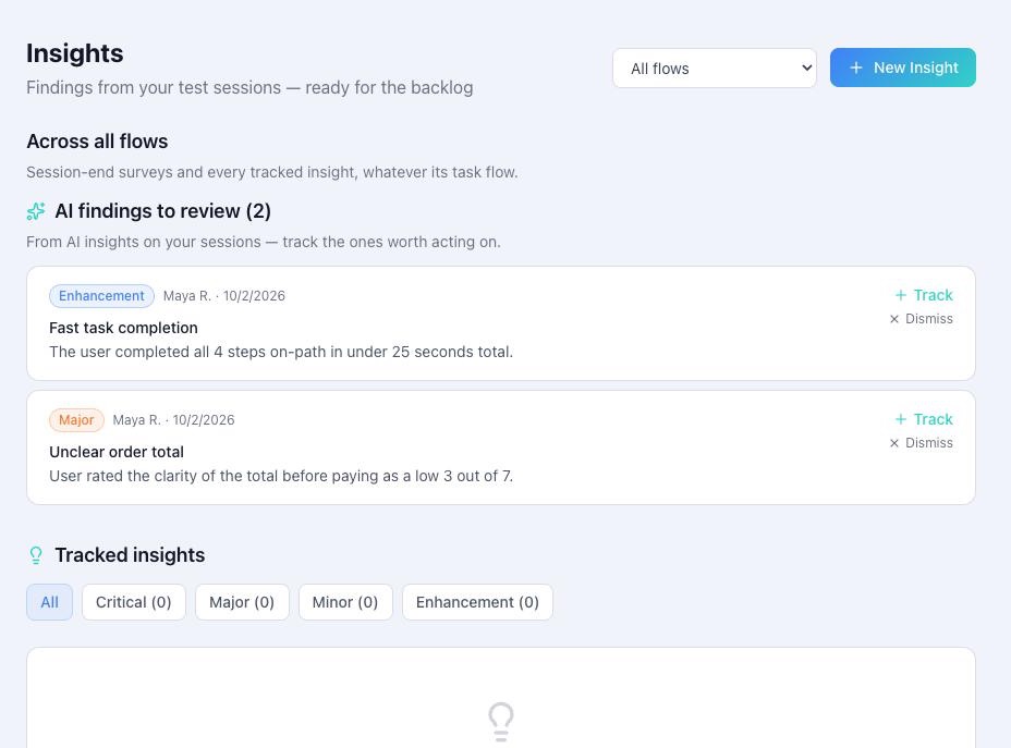 Insights page with signals and the AI findings inbox